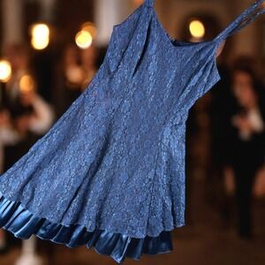 Vintage‎ Marmie West Dress Women S Navy Blue Lace Ruffle Marnie Cocktail Party